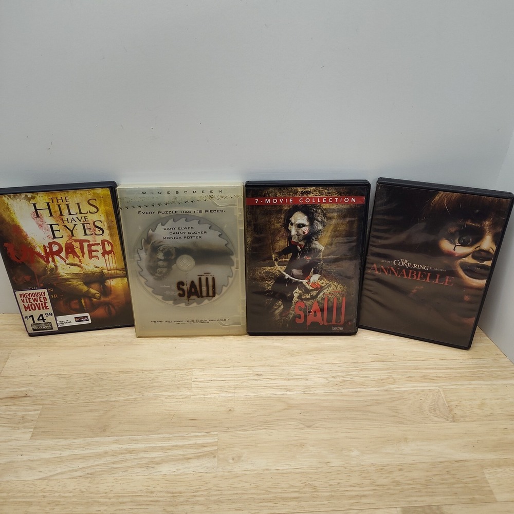 Horror DVD Saw The Hills have Eyes Annabelle movies scary night in popcorn